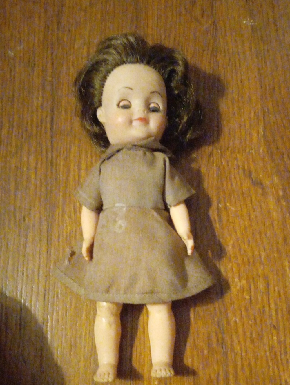 Vintage Doll With Brown Dress And White Dress